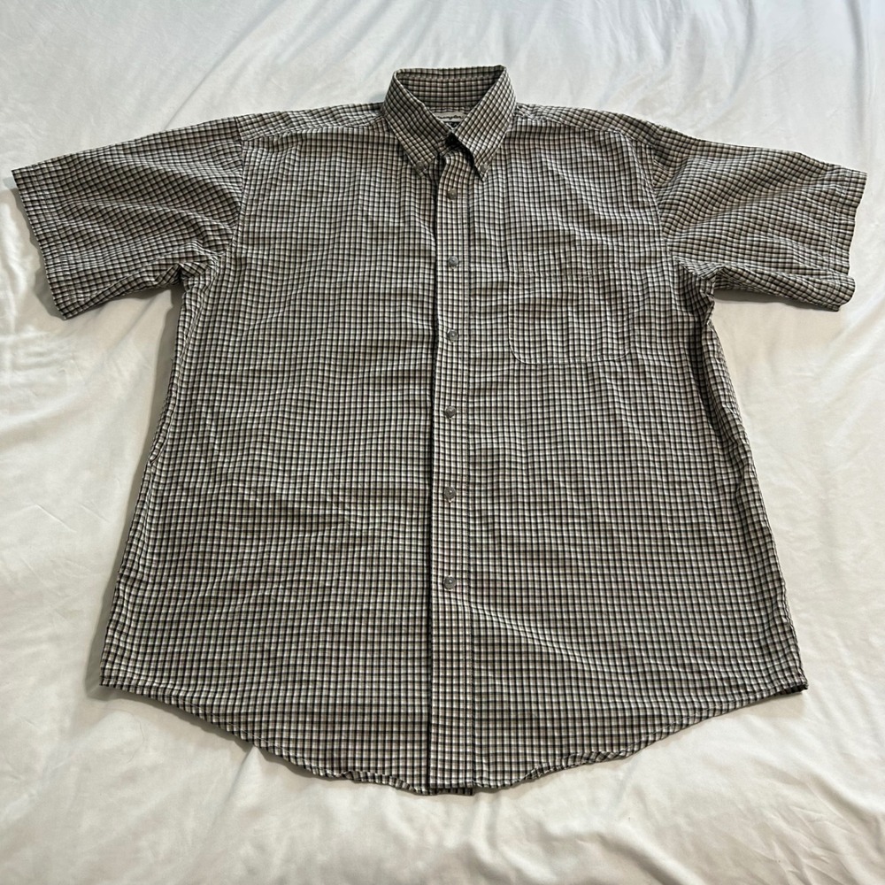 Wrangler Riata Mens Large Short Sleeve Button Down Shirt Plaid MR4045A Tan Black